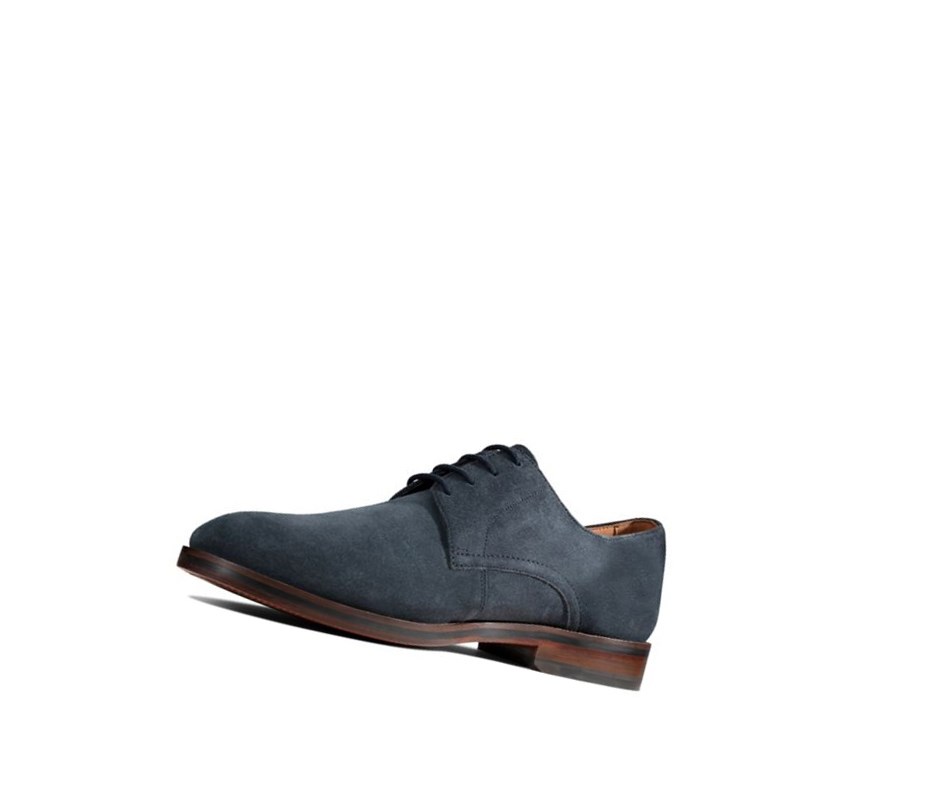 Zapatos Piel Clarks Oliver Encaje Gamuza Anchos Fit Hombre Azul Marino | LQSV-03217