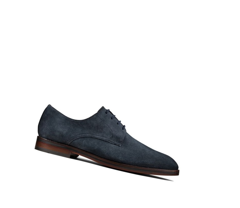 Zapatos Piel Clarks Oliver Encaje Gamuza Anchos Fit Hombre Azul Marino | LQSV-03217