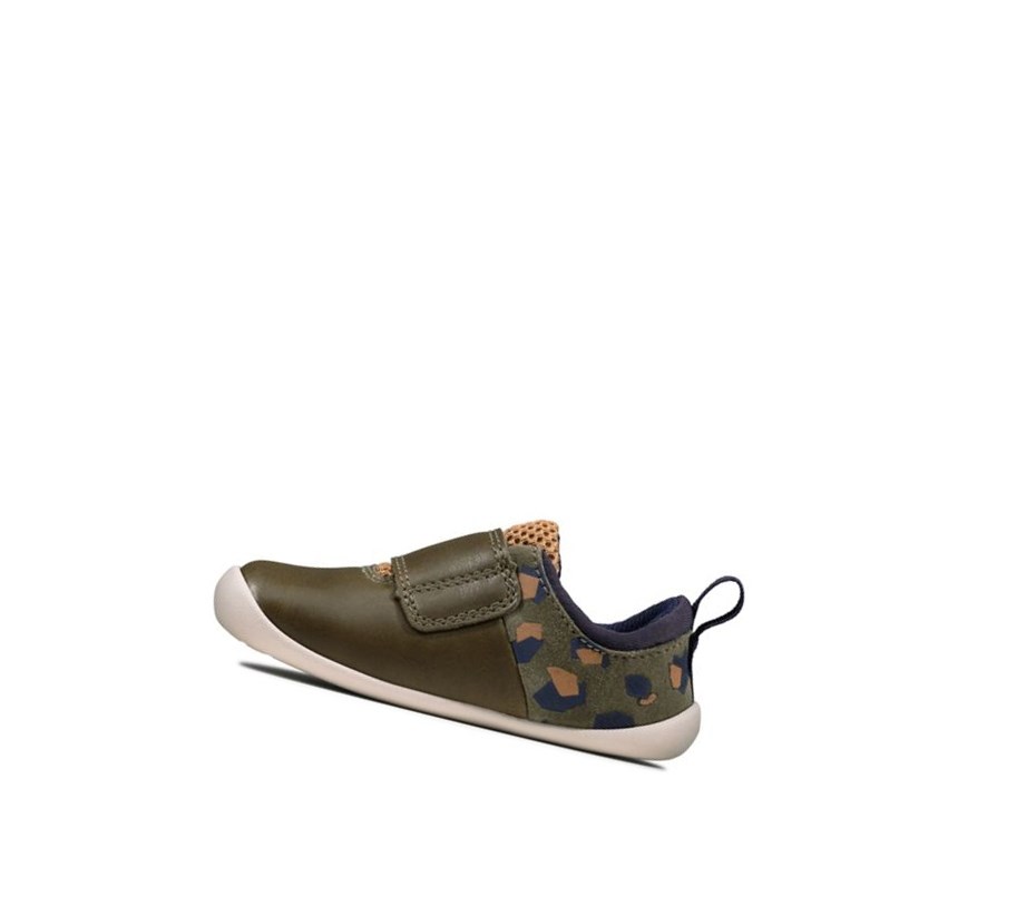 Zapatos Piel Clarks Roamer Deporte Cuero Niño Verde Oliva Camuflaje | NCOJ-67085