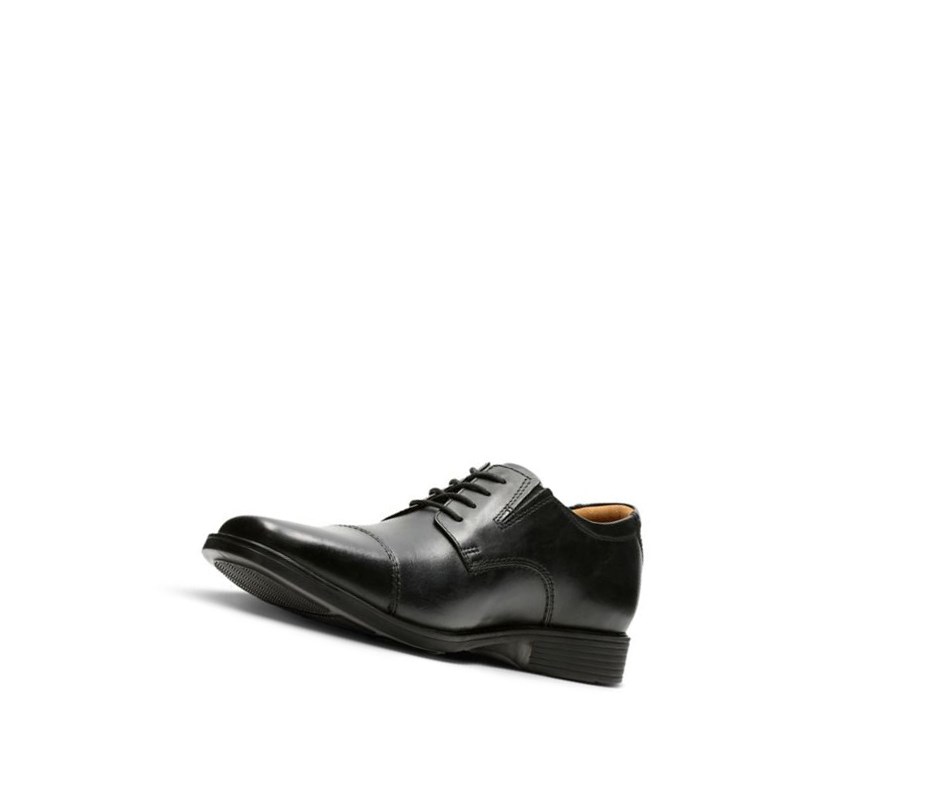 Zapatos Piel Clarks Tilden Cap Cuero Anchos Fit Hombre Negras | UONP-30427