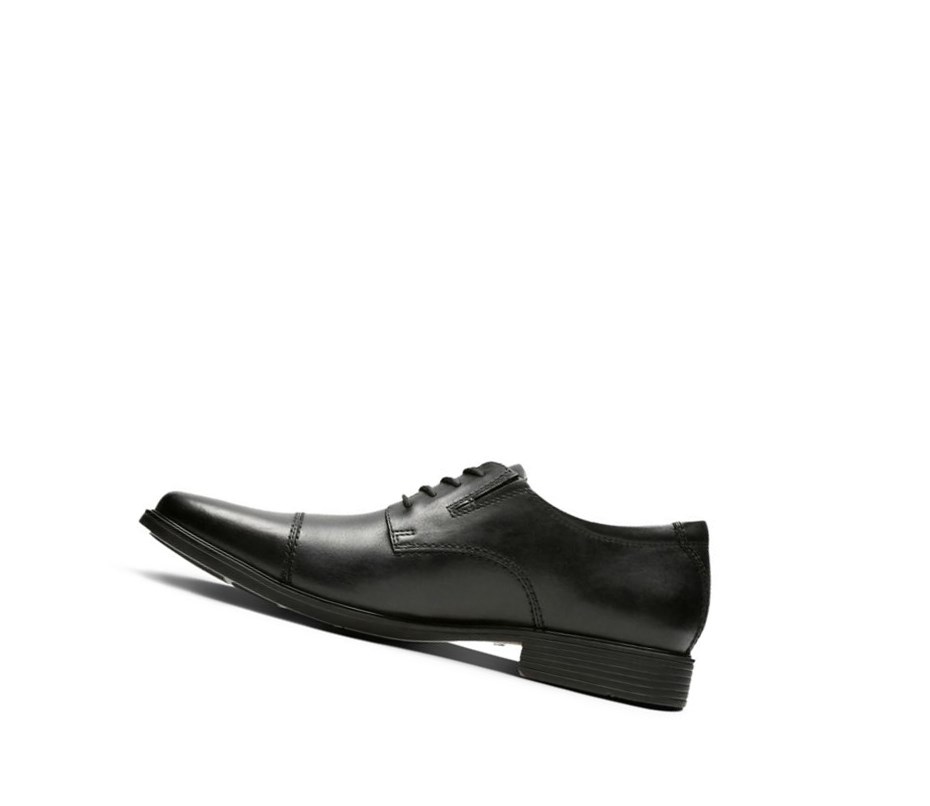 Zapatos Piel Clarks Tilden Cap Cuero Anchos Fit Hombre Negras | UONP-30427