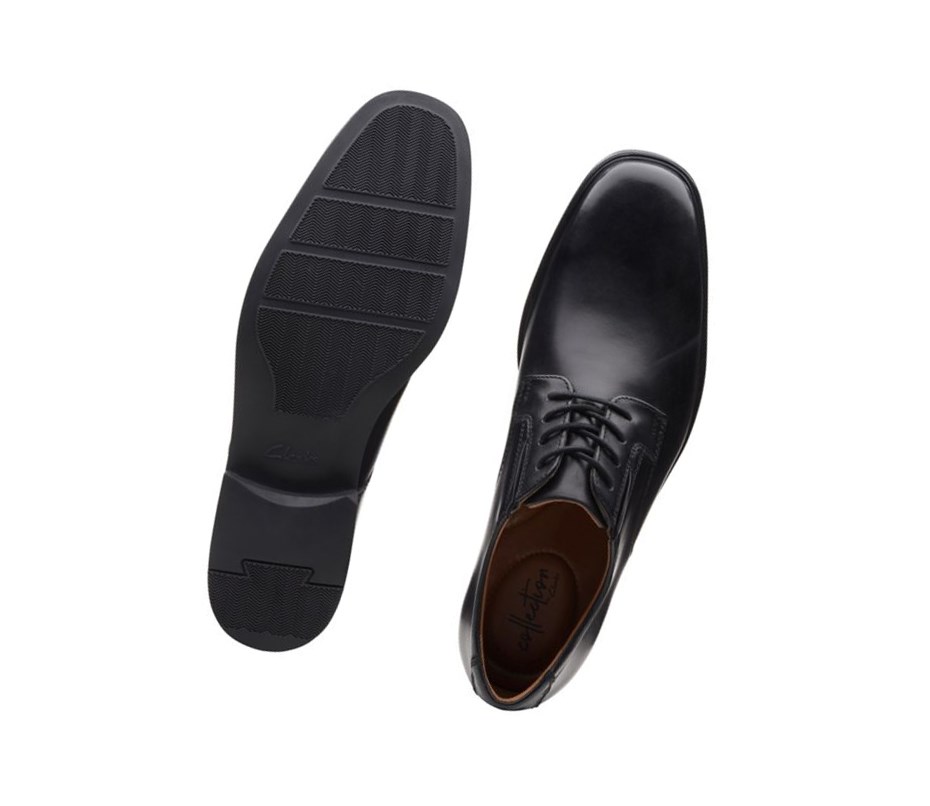 Zapatos Piel Clarks Tilden Plain Cuero Anchos Fit Hombre Negras | ILWR-81607