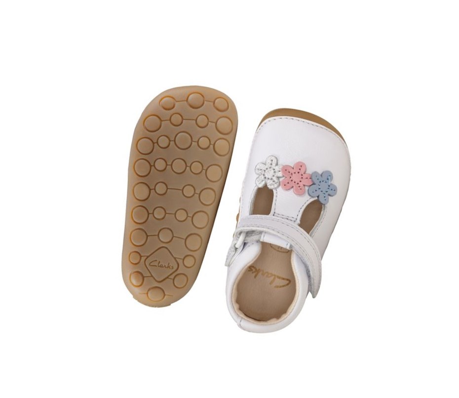 Zapatos Piel Clarks Tiny Sun Cuero Niña Blancas | WIKO-94502