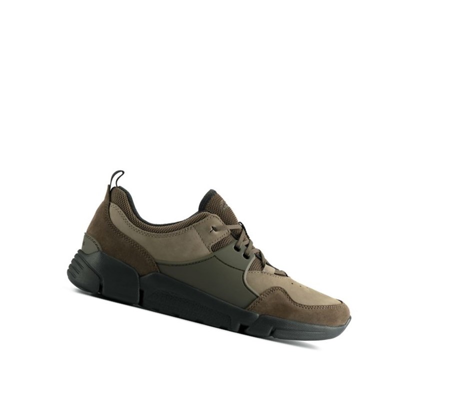 Zapatos Piel Clarks Tri Active Encaje Cuero Hombre Verde Oliva Oscuro | LVTA-34218