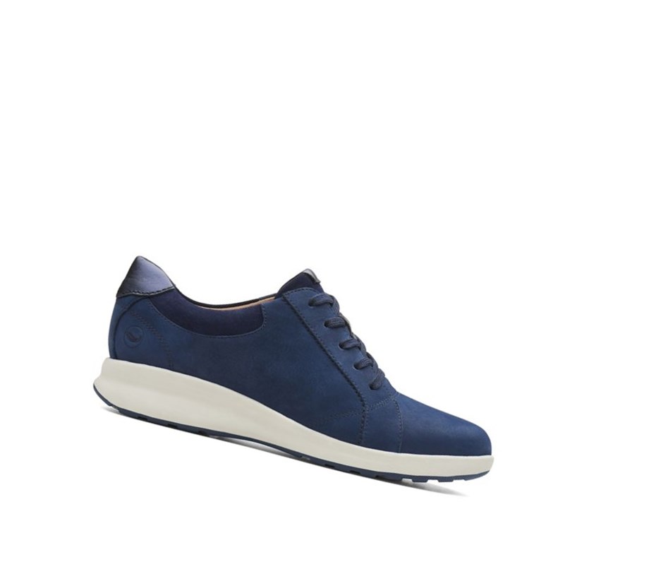 Zapatos Piel Clarks Un Adorn Encaje Cuero Anchos Fit Mujer Azul Marino | LTAW-54091