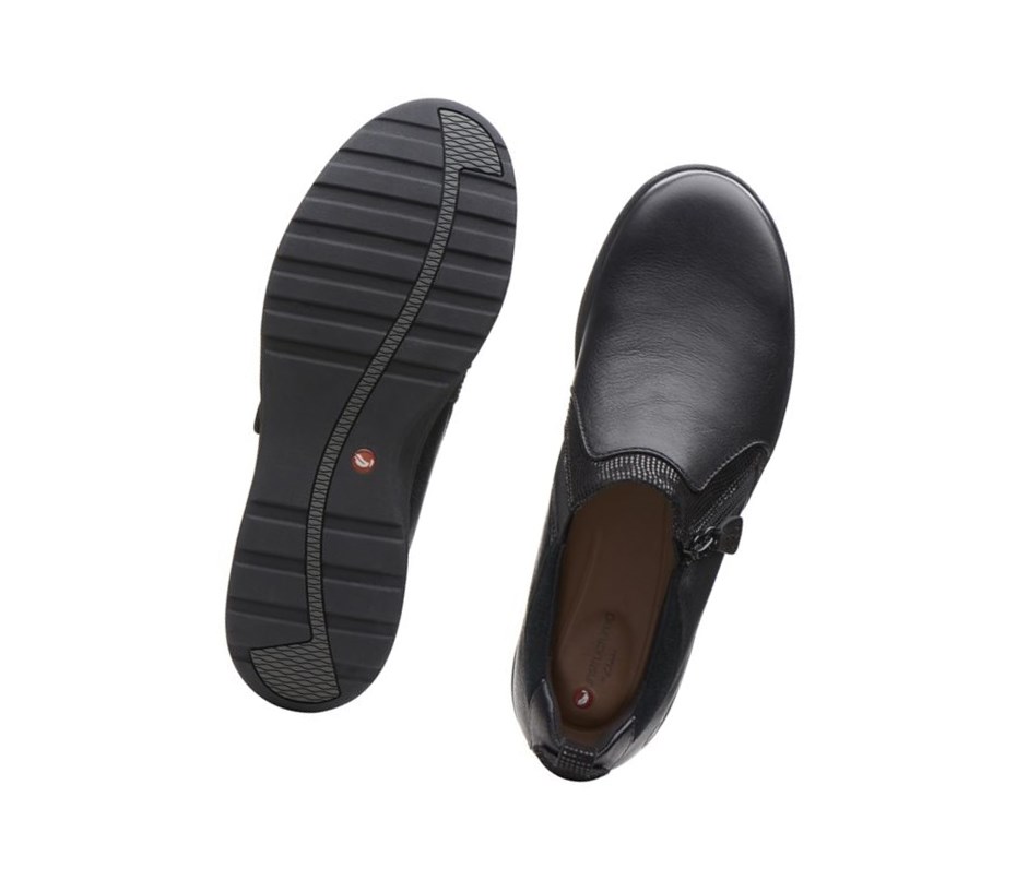 Zapatos Piel Clarks Un Adorn Zip Cuero Anchos Fit Mujer Negras | LHIW-20938