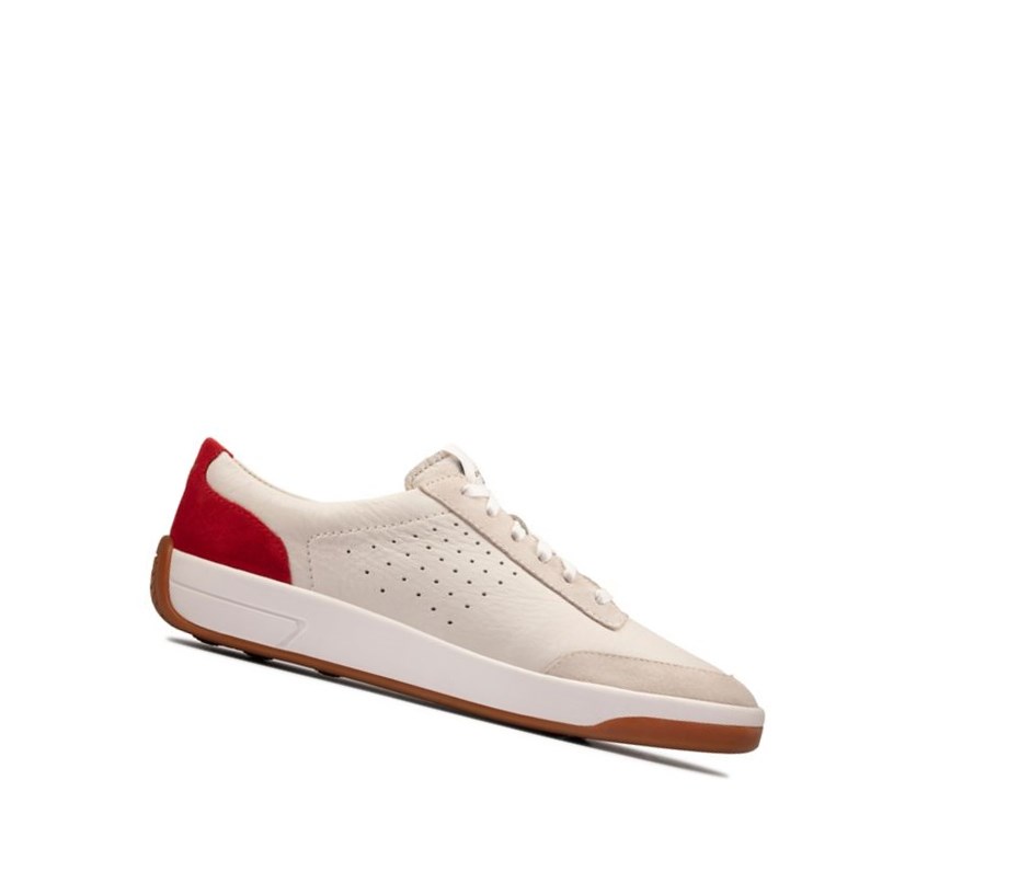 Zapatos Planos Clarks Hero Air Encaje Mujer Blancas Rojas | OUWB-49652