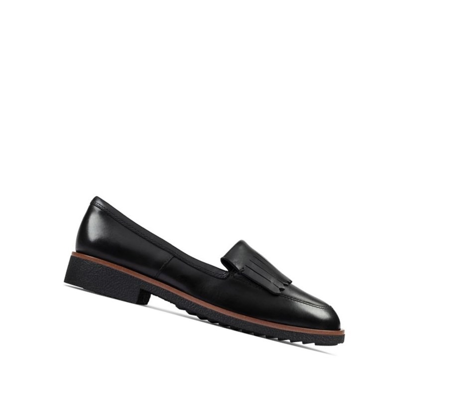 Zapatos Slip On Clarks Griffin Kilt Cuero Mujer Negras | KPRC-46073