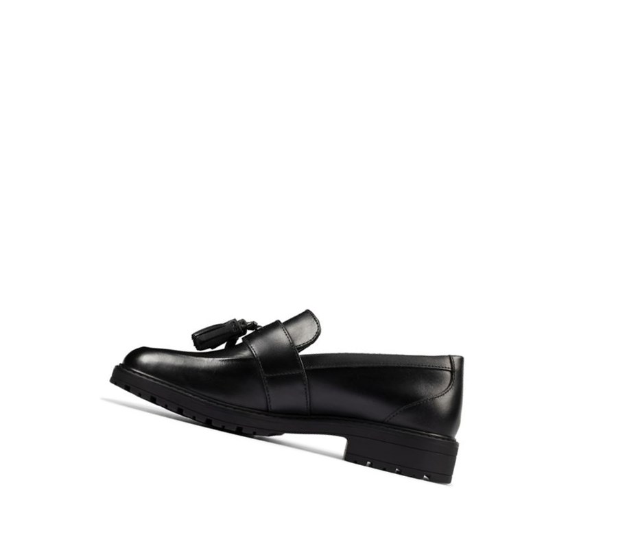 Zapatos Slip On Clarks Loxham Cuero Niña Negras | KDQF-05381