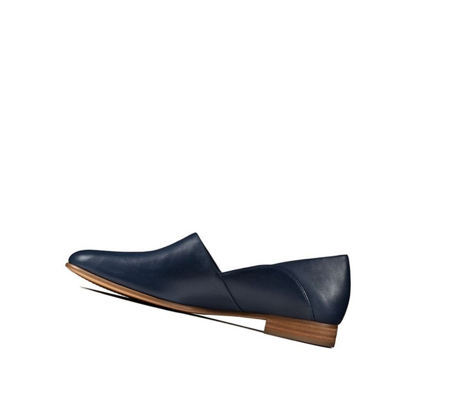 Zapatos Slip On Clarks Pure Tone Cuero Anchos Fit Mujer Azul Marino | FQBK-61739