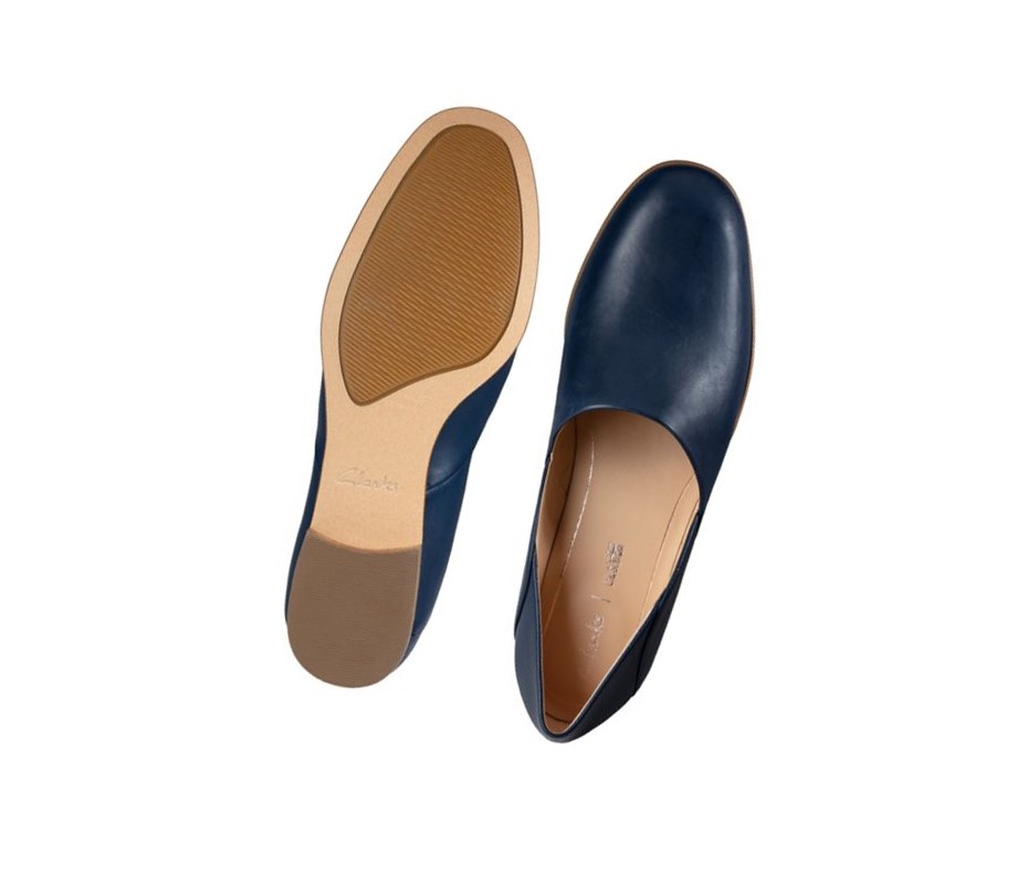 Zapatos Slip On Clarks Pure Tone Cuero Anchos Fit Mujer Azul Marino | FQBK-61739