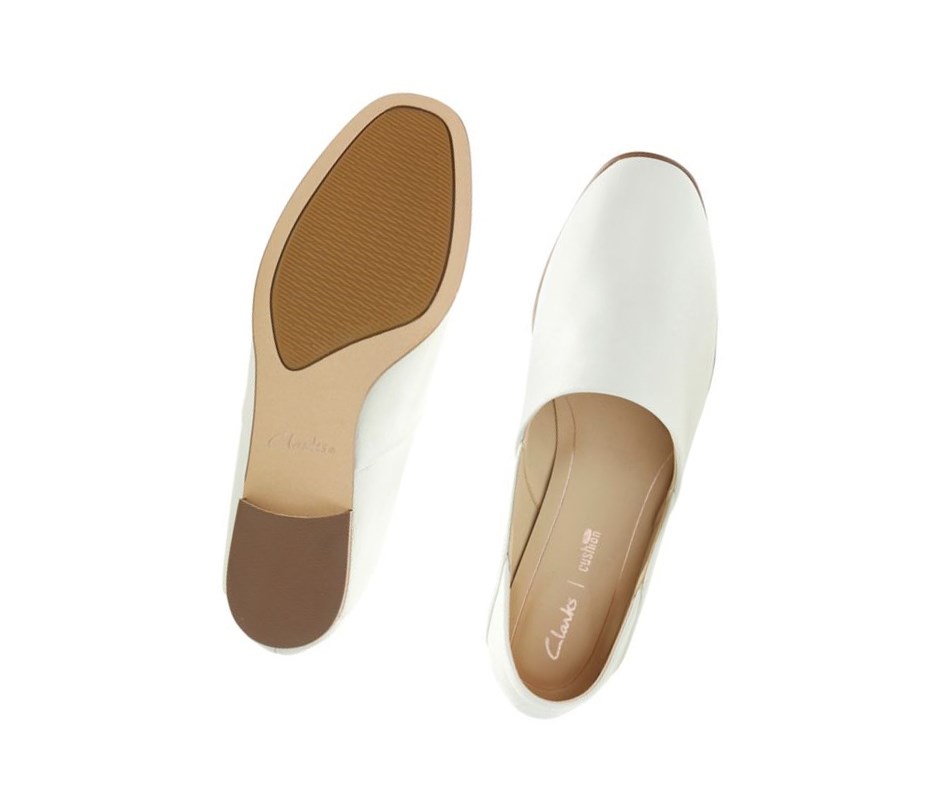 Zapatos Slip On Clarks Pure Tone Cuero Anchos Fit Mujer Blancas | NQUR-26071