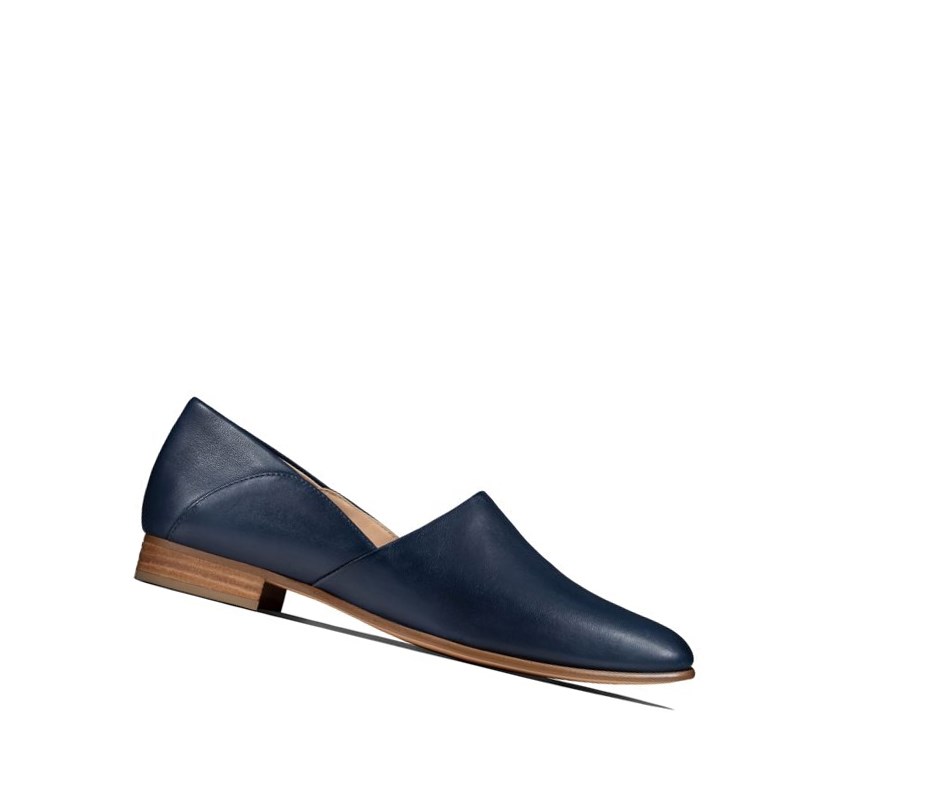 Zapatos Slip On Clarks Pure Tone Cuero Mujer Azul Marino | NQGE-60483