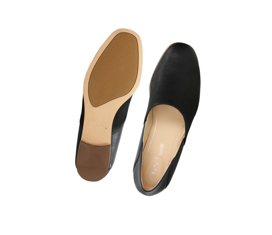 Zapatos Slip On Clarks Pure Tone Slip On Cuero Anchos Fit Mujer Negras | IJUX-09684