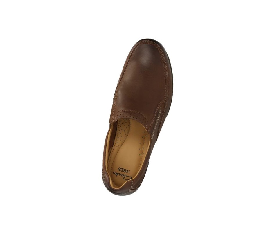 Zapatos Slip On Clarks Recline Free Cuero Anchos Fit Hombre Marrones | MIPZ-65120