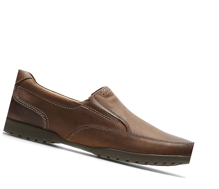 Zapatos Slip On Clarks Recline Free Cuero Anchos Fit Hombre Marrones | MIPZ-65120