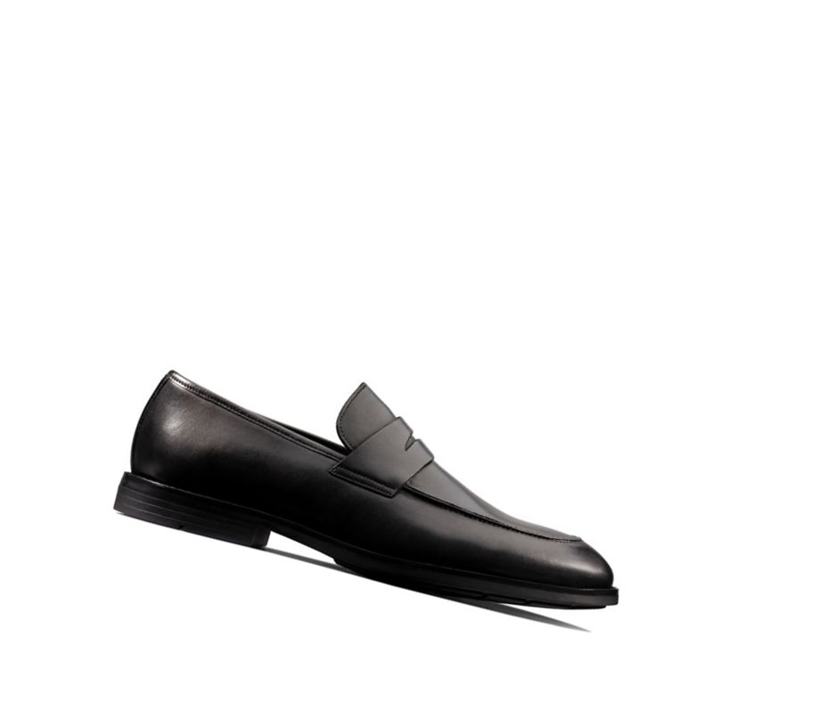 Zapatos Slip On Clarks Ronnie Step Cuero Hombre Negras | YVBH-71853