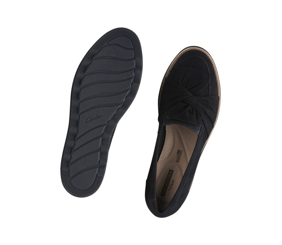 Zapatos Slip On Clarks Sharon Dasher Gamuza Anchos Fit Mujer Negras | WPQT-07184