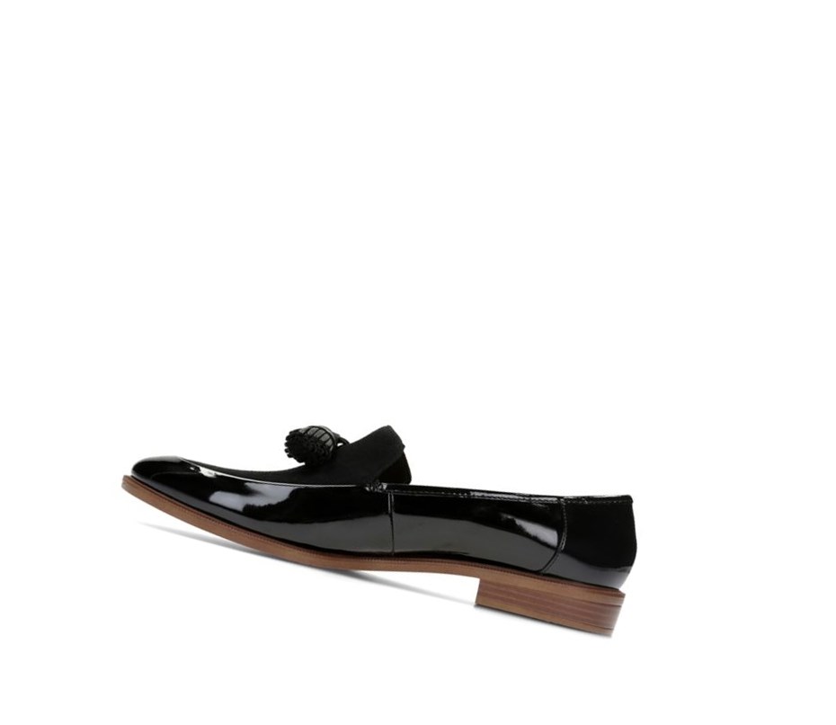 Zapatos Slip On Clarks Taylor Spring Charol Gamuza Mujer Negras | HDXM-30796