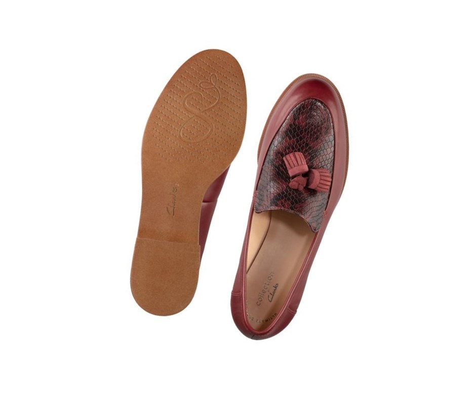 Zapatos Slip On Clarks Taylor Spring Cuero Mujer Rojas Oscuro | RJPV-21935