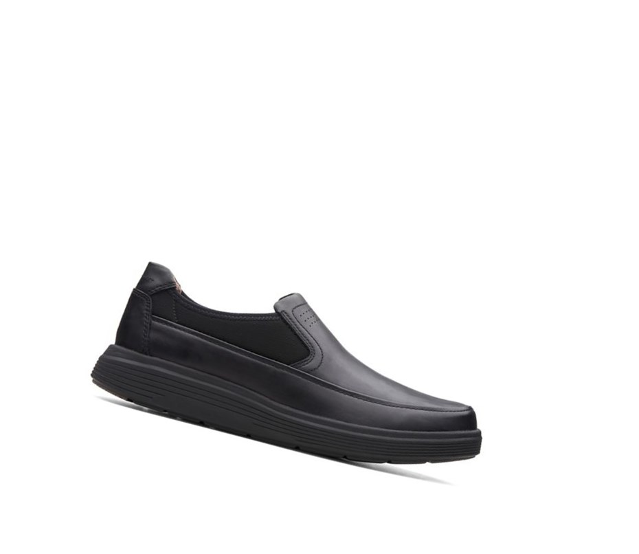 Zapatos Slip On Clarks Un Abode Go Cuero Anchos Fit Hombre Negras | HBFO-61945