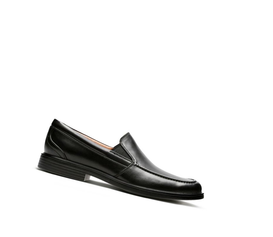 Zapatos Slip On Clarks Un Aldric Slip Cuero Anchos Fit Hombre Negras | PJUC-56983