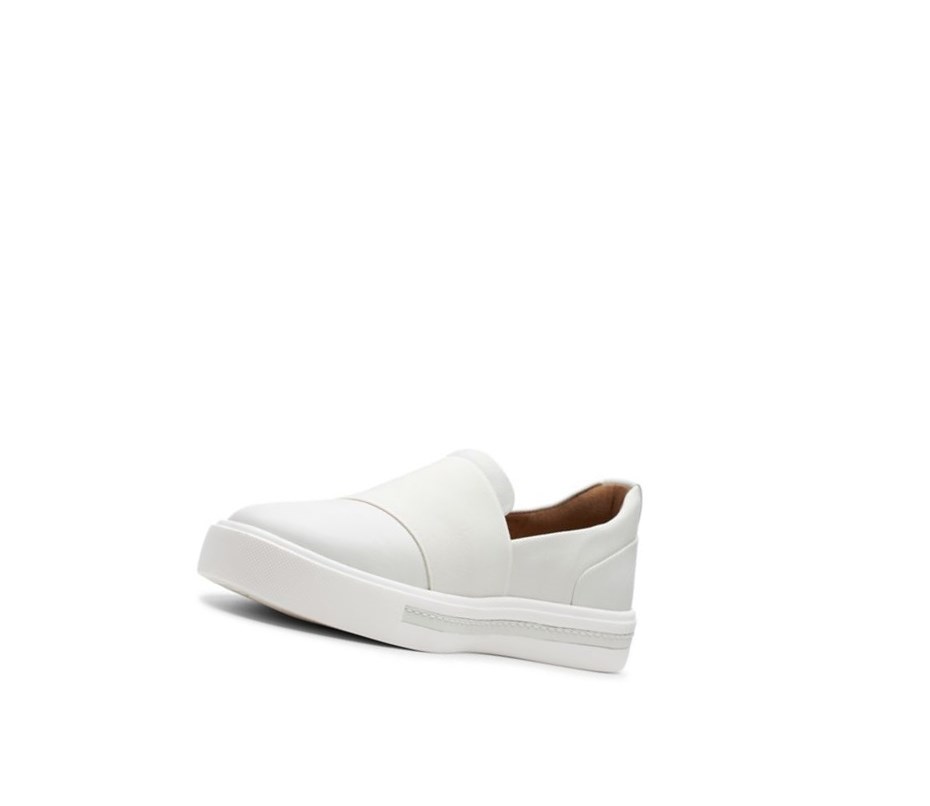 Zapatos Slip On Clarks Un Maui Step Cuero Anchos Fit Mujer Blancas | ROZS-97203