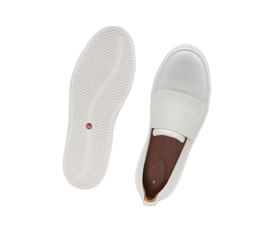 Zapatos Slip On Clarks Un Maui Step Cuero Anchos Fit Mujer Blancas | ROZS-97203