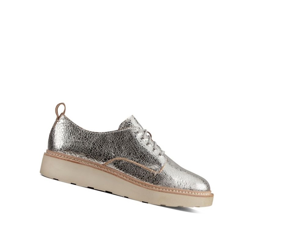 Zapatos con Cordones Clarks Trace Walk Cuero Mujer Plateadas Metal | UHDP-15438