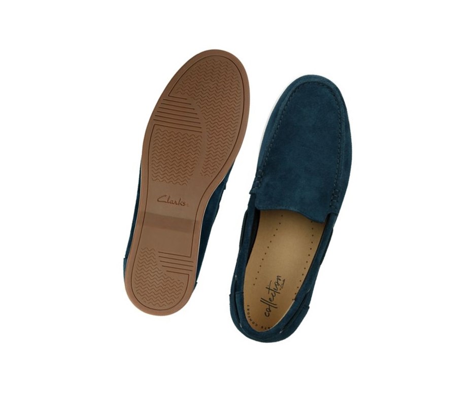 Zapatos del Barco Clarks Morven Sun Gamuza Hombre Azul Marino | PGMO-87136